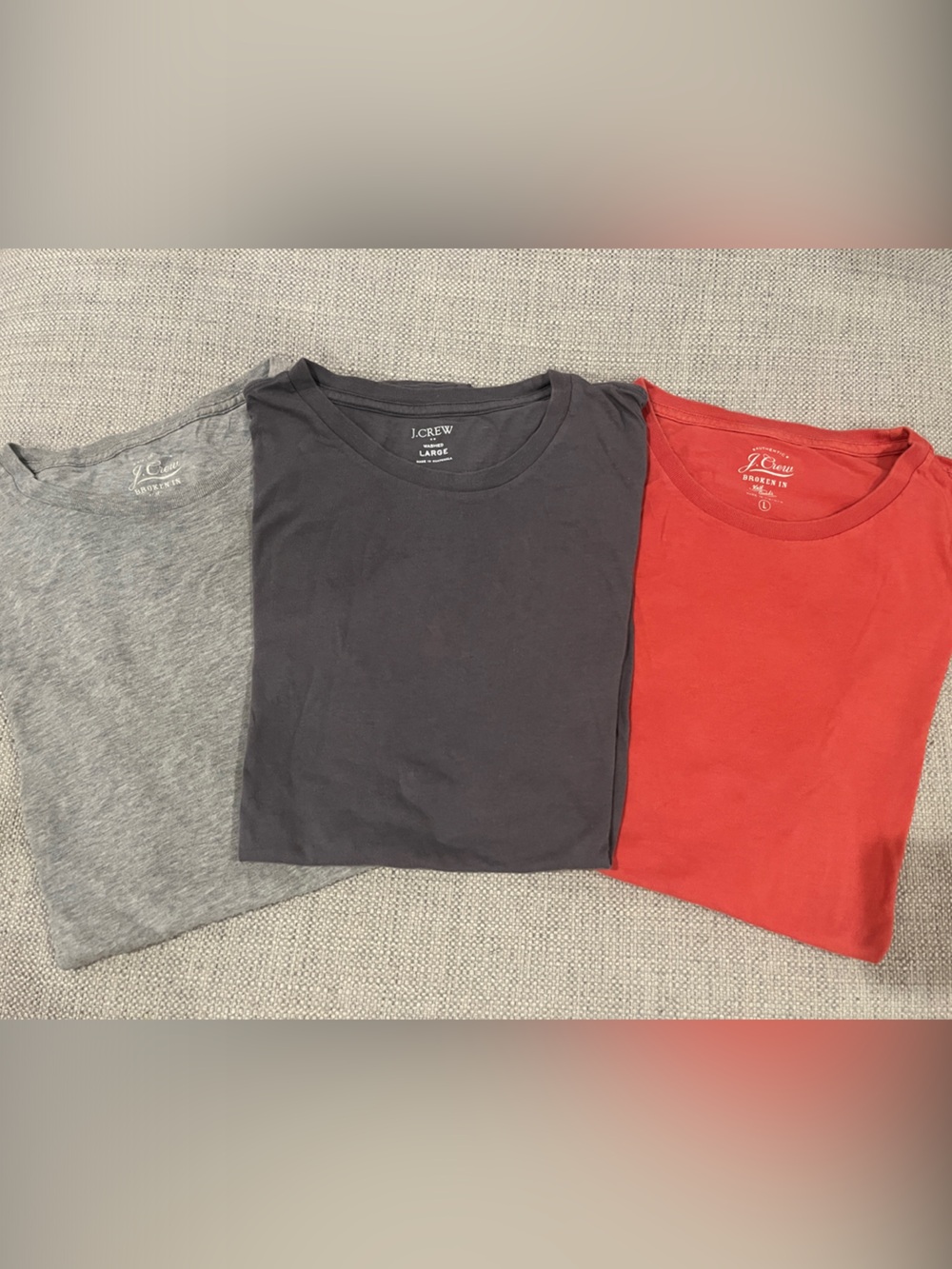 J. Crew Men’s Short-Sleeve Tee Set - Red, Gray, Charcoal Size Large 100% Cotton